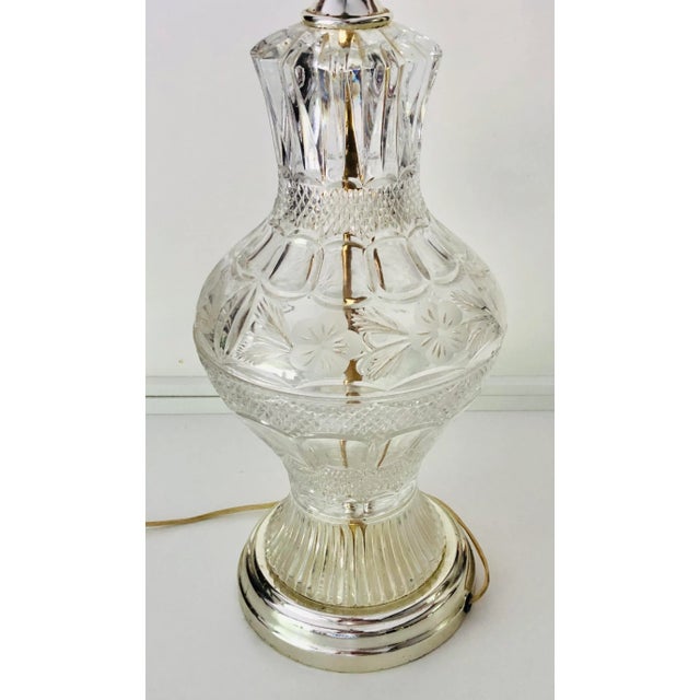 Vintage Floral Etched Press Glass Table Lamp For Sale - Image 4 of 9
