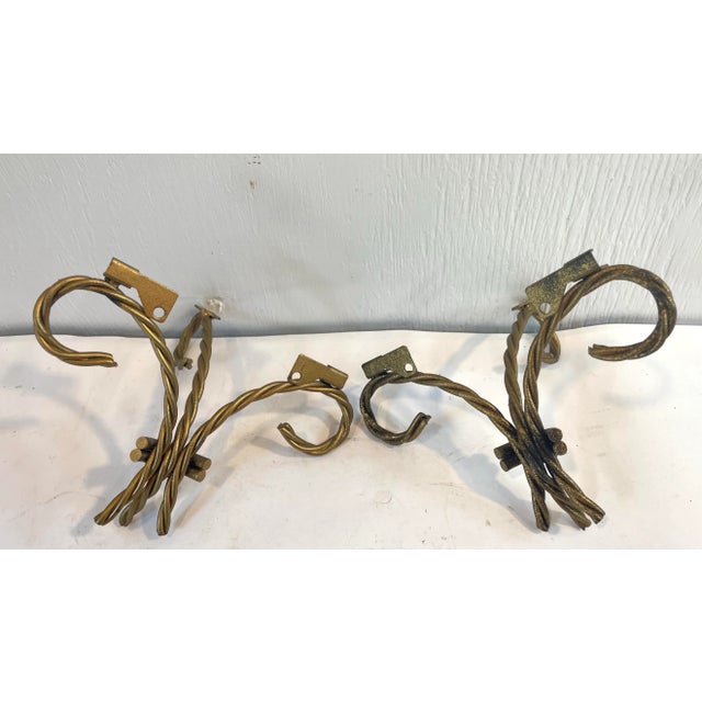 Vintage Hollywood Regency Gold Twisted Metal and Glass Wall Shelves - a Pair For Sale In Dallas - Image 6 of 6