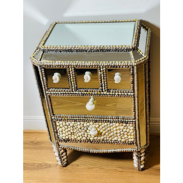 Gorgeous sea Shell encrusted Hollywood Regency mirrored commode,
