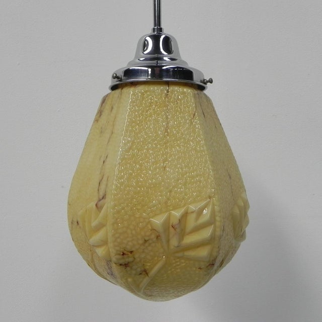 1930s Art Deco Hanging Lamp with Marbled Hexagonal Shade, 1930s For Sale - Image 5 of 18