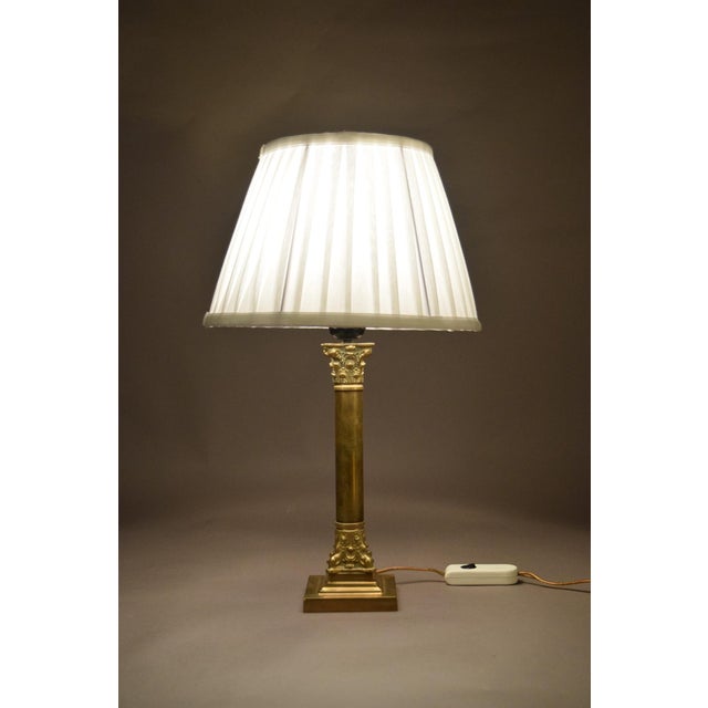 NeoclassicalBrass Classical Column Table Lamp with Ornate Capital and Square Pedestal, Europe, 1950s For Sale - Image 13 of 17