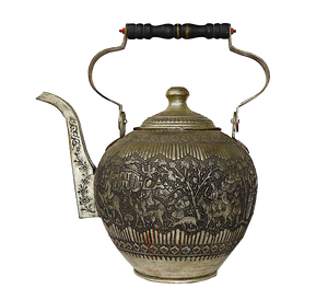 Large Copper Tea Pot with Engraving, 1940s