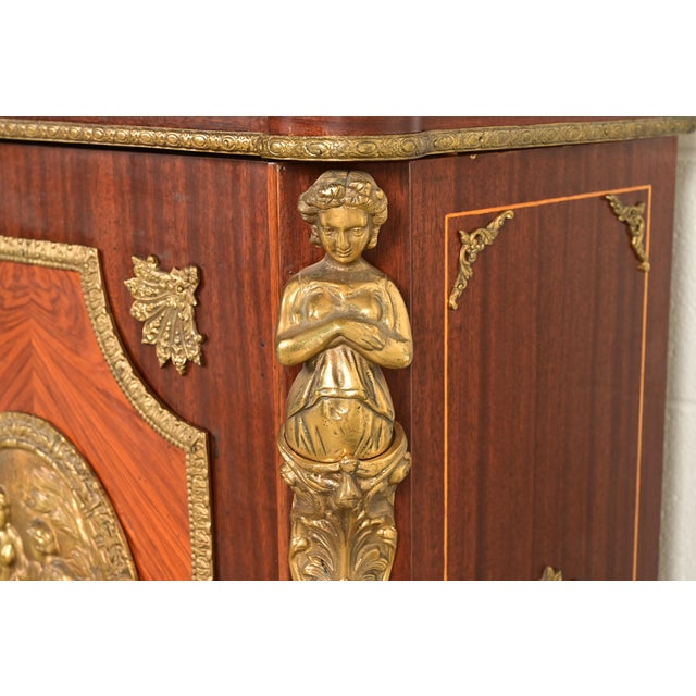 Paul Sormani Style French Napoleon III Mahogany and Kingwood Marble Top Buffet Server or Bar Cabinet With Mounted Gilt Bronze Ormolu For Sale - Image 10 of 16