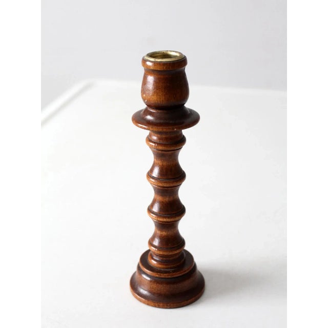 Vintage Turned Wood Candlestick Holder For Sale - Image 6 of 9