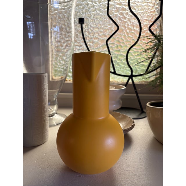 Modern Sculptural Matte Yellow Ceramic Pitcher For Sale - Image 4 of 8