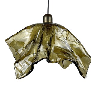 1950s Original Murano Glass Amber Pendant Lamp Fazzoletto by Av Mazzega Italy For Sale