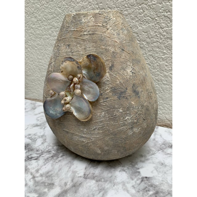 Handcrafted Pottery Ceramic Rustic Vase With Shell Accents For Sale - Image 4 of 10