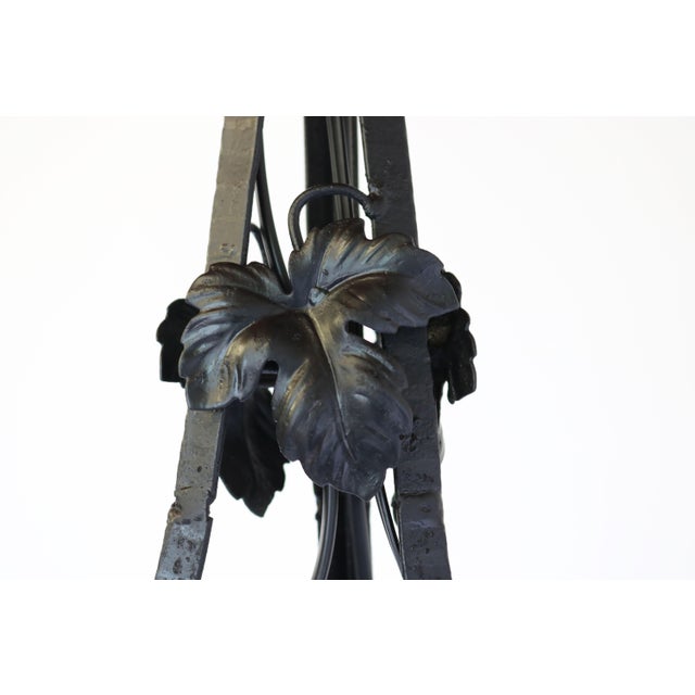 Antique French Art Deco Geometric Wrought Iron and Frosted Glass Chandelier, 1930 For Sale - Image 12 of 15