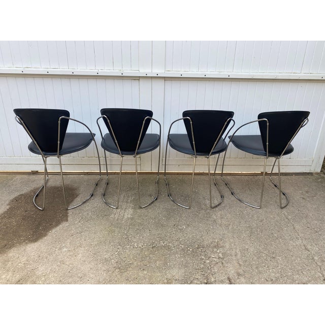 Vintage Linda Armchairs in Black Leather and Chromed Steel Frame by Arrben, 1980s, Set of 4 For Sale - Image 6 of 18