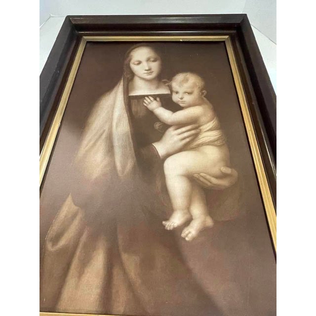 Antique Classical Revival Franz Hanfstaengl German Sepia Photogravure Print Raphael 'Madonna Del Granduca' Framed For Sale - Image 10 of 10