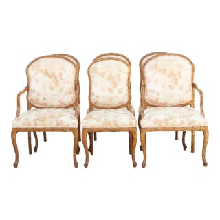 Late 20's Century Set of 6 Dining Chairs With Feather Motif For Sale