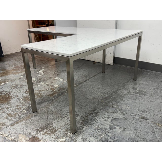 Contemporary Room & Board Portica Marble Top Desk + Return For Sale - Image 3 of 12