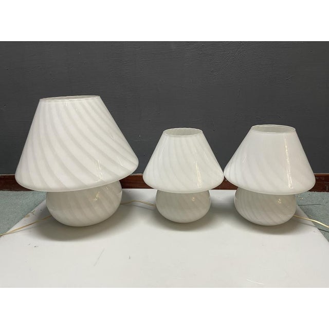 Murano Glass Mushroom Table Lamps by Paolo Venini, 1970s, Set of 3, in Very Good conditions. Designed 1970 to 1979 This...