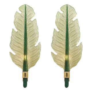 Murano Glass Green Leaf Sconces For Sale