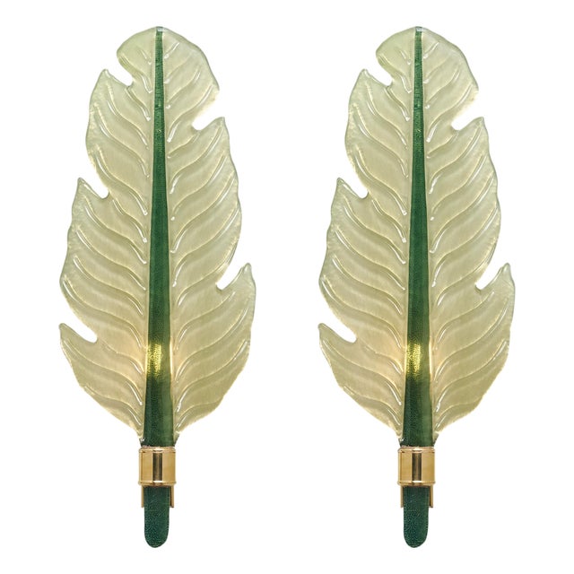 Murano Glass Green Leaf Sconces For Sale