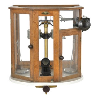 Scales in Wood and Gilded Brass fom Startorius Werke Gottingen For Sale