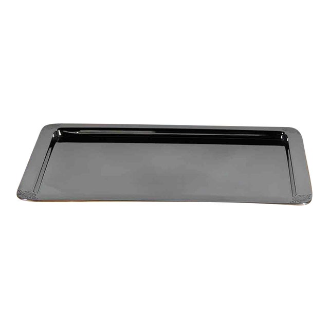 1970s New Lindlt Silver Oblong Tray With Engraved Corners For Sale