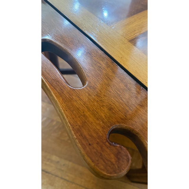 1990s Thomasville Folding Butler’s Tray Coffee Table With Gallery Sides & Crossbanded Veneer Top For Sale - Image 12 of 14