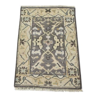 Oushak Rug 2’2” X 3’2” Gray Wool Tribal Hand-Knotted Oriental Carpet For Sale