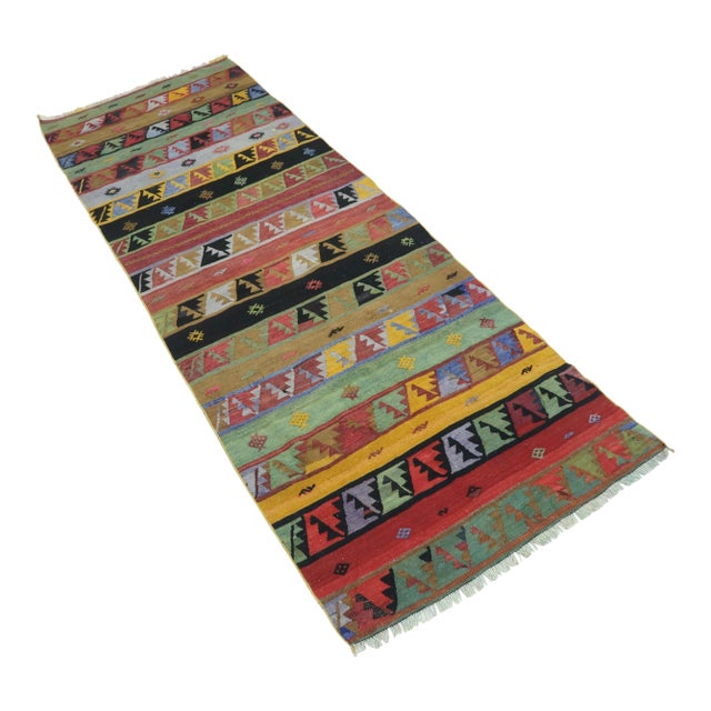 Vintage Turkish Kilim Runner-3′3″ × 8′9″ For Sale