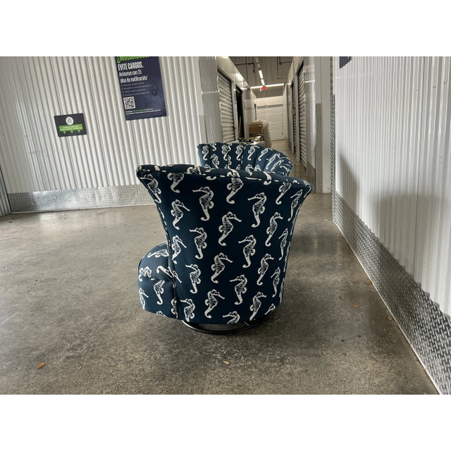 1970s Beach House Seahorse Fabric Covered Fan Back Lounge Chairs - a Pair For Sale - Image 10 of 10