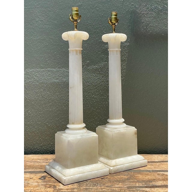 Vintage Alabaster Column Table Lamps - A Pair For Sale - Image 11 of 15