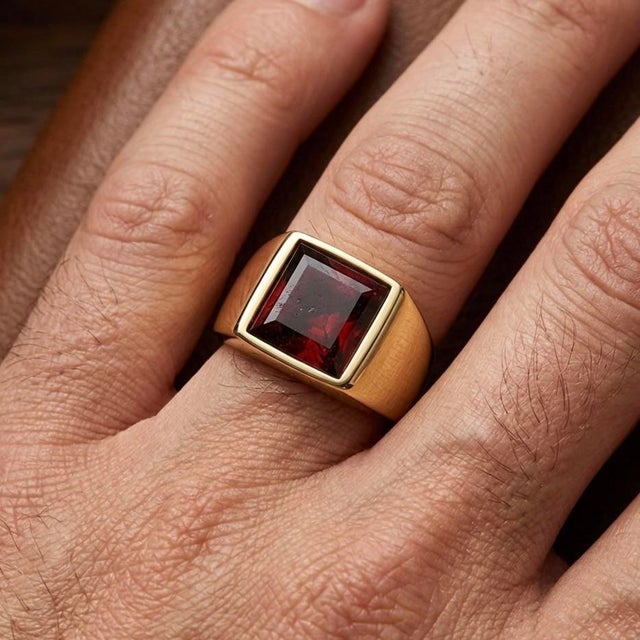 Handmade Garnet Unisex Signet Ring in 925 Sterling Silver, January Birthstone Ring Us 7 For Sale - Image 6 of 6