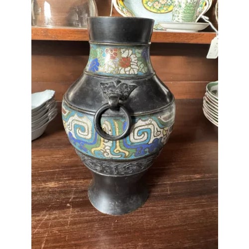 19th Century Japanese Bronze Cloisonne Vase With Handles For Sale In Minneapolis - Image 6 of 11