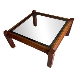 Square Coffee Table in Walnut and Mirrored Glass, Italy, 1970s For Sale