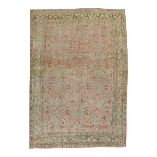 Deer Head Pink Antique Persian Bidjar Pictorial Room Size Rug For Sale