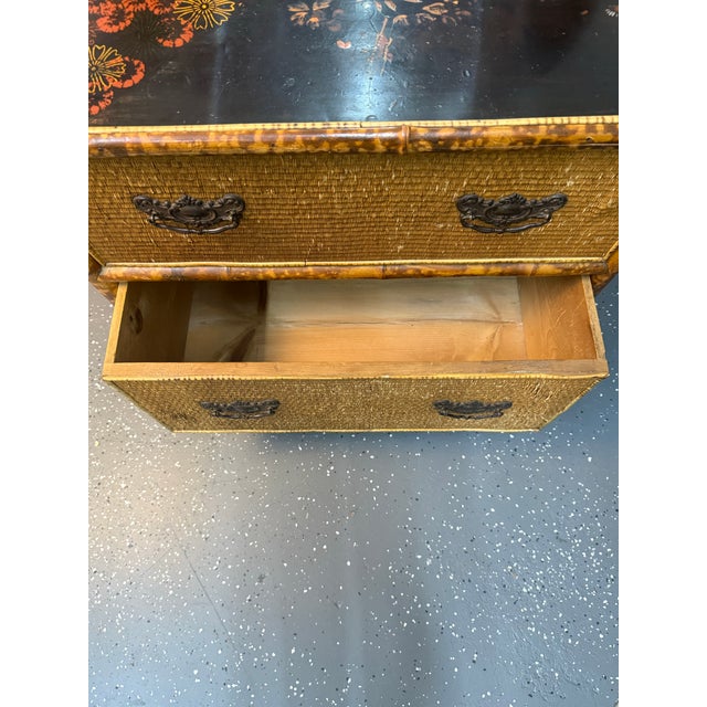 Wood Antique Victorian Tortoiseshell Bamboo Chest of Drawers With Vanity For Sale - Image 7 of 12