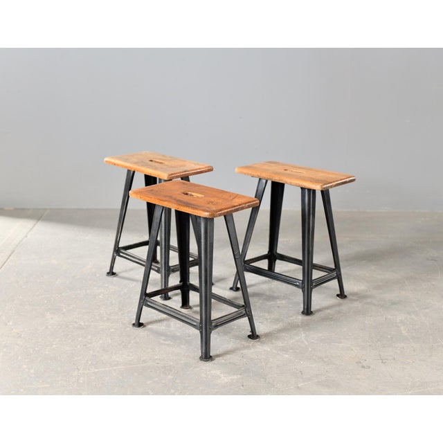 Industrial Factory Stools from Rowac, 1920s, Set of 3 For Sale - Image 10 of 17