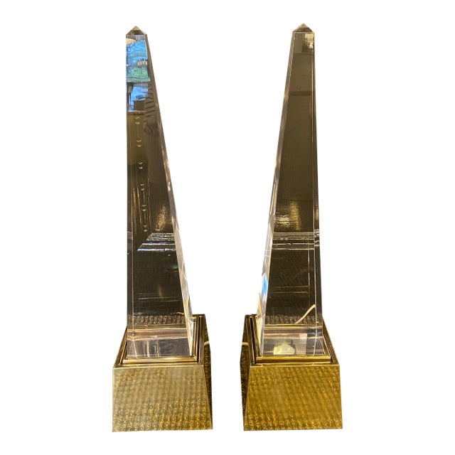 Vintage Chapman Lucite and Brass Obelisk Lamps - a Pair For Sale