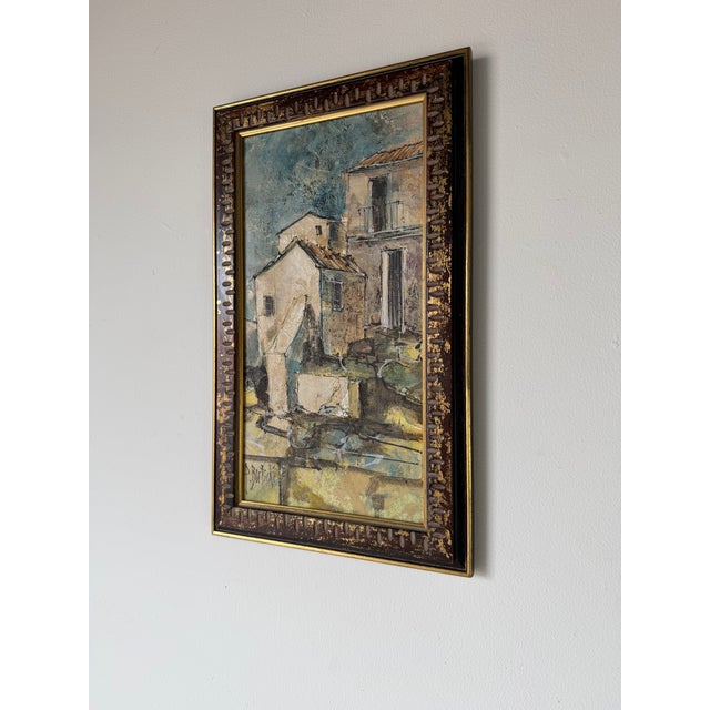 Rustic European Vintage European Village Landscape Oil on Canvas Painting – Framed For Sale - Image 3 of 12