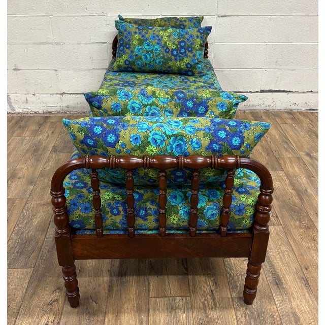 Blue Antique Carved and Turned Spindle Spool Daybed Bench With Cushions For Sale - Image 8 of 12