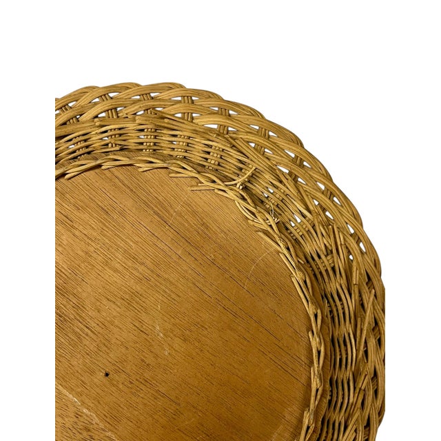 Vintage French Wave Edge Wicker Sunburst Convex Mirror, Mid-Century For Sale - Image 9 of 9