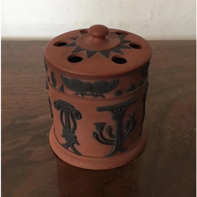 Antique early 19th c. Wedgwood Egyptian Revival rosso antico quill holder for inkwell or covered potpourri jar with...