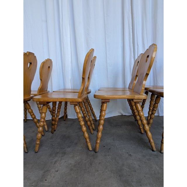Vintage Tyrolean Farmhouse Heart Cutout Wooden Dining Chairs, 1970s, Set of 8 For Sale - Image 13 of 18