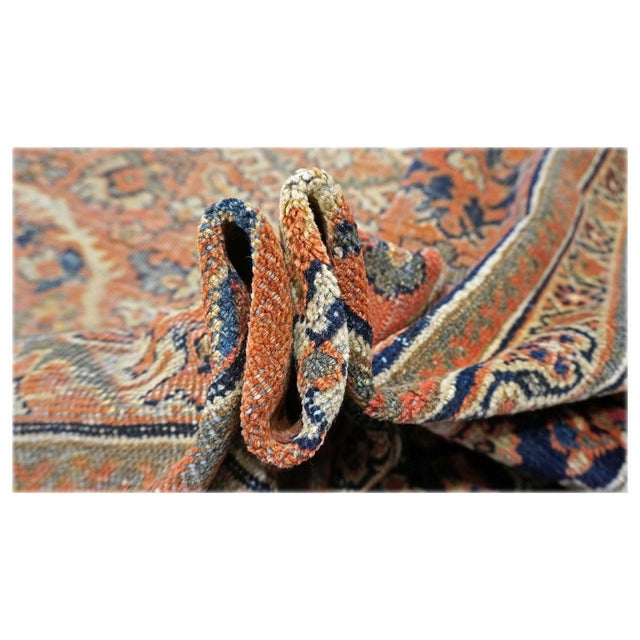 Textile Antique Afghan Sultanabad Masters Wool 8 x 12 Navy, Orange, Red & Ivory Handmade Area Rug #1142130 For Sale - Image 7 of 8