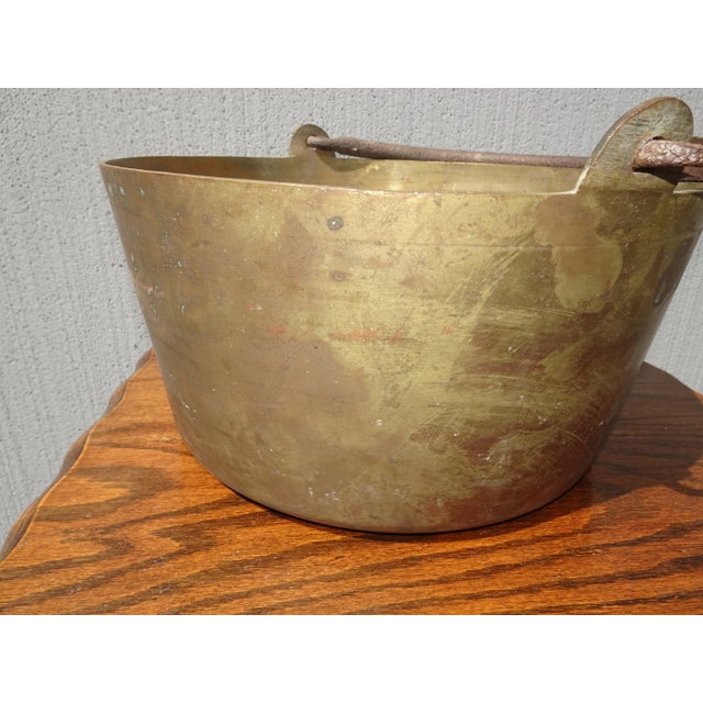Brass Large Vintage Brass Pot W Handle For Sale - Image 8 of 12