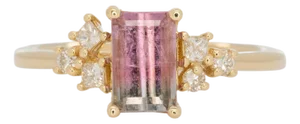 Watermelon Tourmaline Ring With Natural Diamond Accents: Solid 14k Gold, 7x4.5mm, Size 6.75