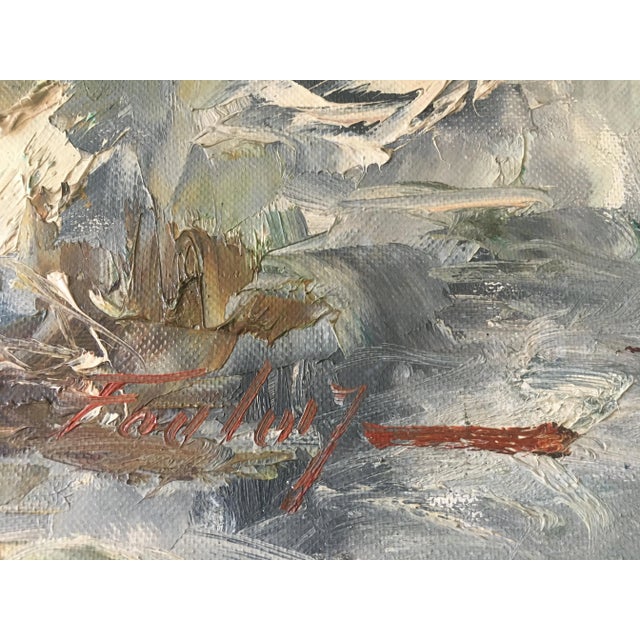 Large oil painting on canvas Forest 1950 A beautiful picture painted with a spatula. It's hard for me to decipher the...