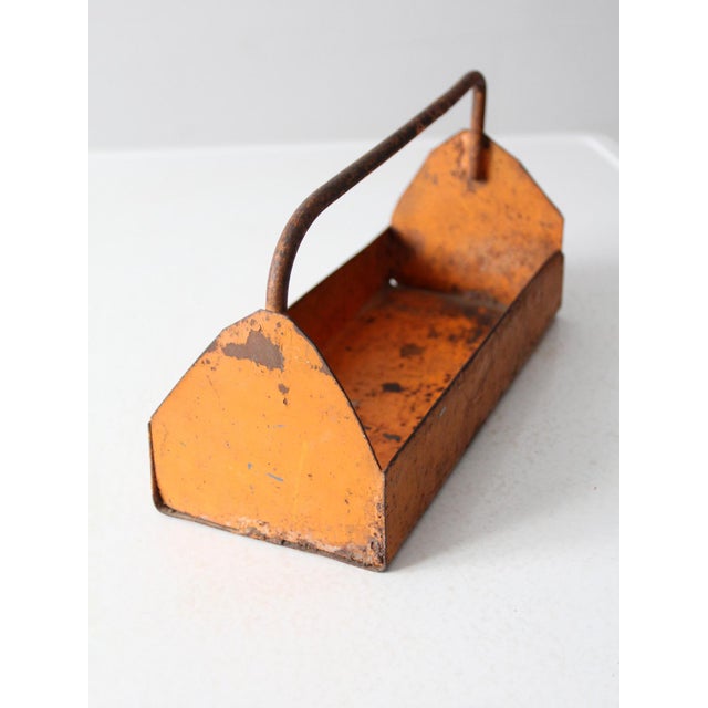 Metal Vintage Orange Metal Trug Basket Toolbox For Sale - Image 7 of 10
