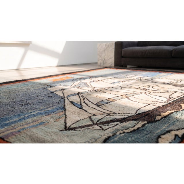 Textile 1930s Gray Nautical Scene Folk Art Antique American Hooked Rug 2'7" X 4'2" Handknotted Wool Carpet For Sale - Image 7 of 9
