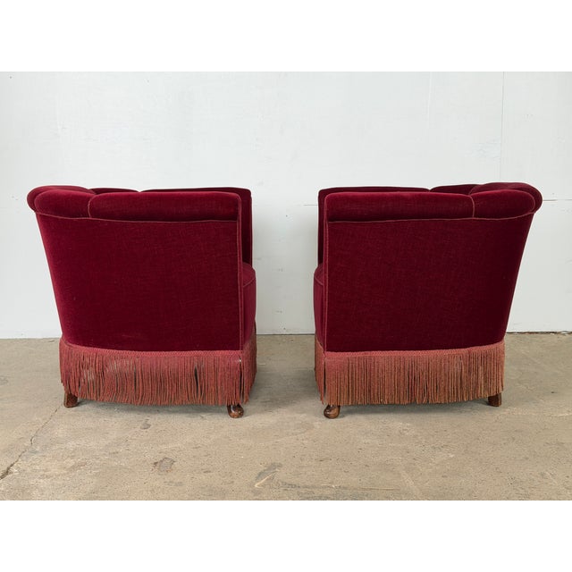 Mid-Century Modern Danish Lounge Chairs in Burgundy Velvet and Beech, 1950s, Set of 2 For Sale - Image 3 of 9