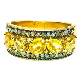 Bochic “Orient” Vintage Yellow Sapphire & Diamond Ring Set In 18K Gold & Silver For Sale