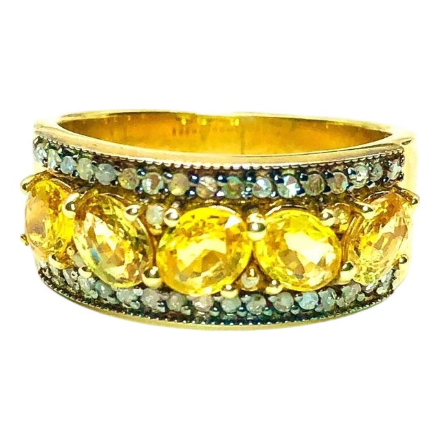 Bochic “Orient” Vintage Yellow Sapphire & Diamond Ring Set In 18K Gold & Silver For Sale