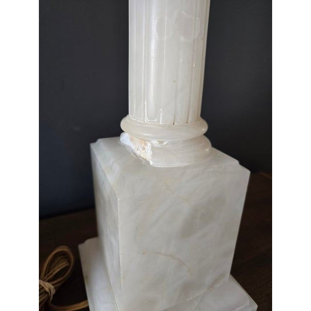 Mid 19th Century Hand Carved Italian Alabaster Neoclassical Column Table Lamps - a Pair For Sale - Image 14 of 18