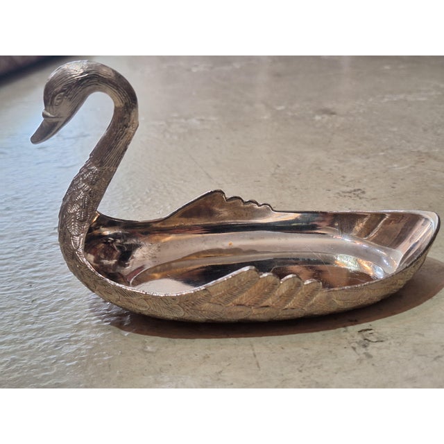 Vintage Hollywood Regency Swan With Detach Swan Ornament For Sale - Image 4 of 12