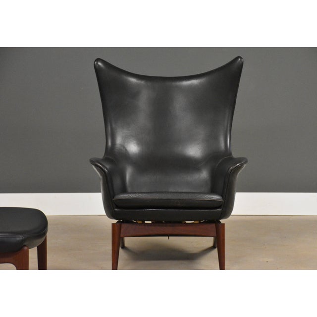 1960s h.w. Klein Bramin Leather Black Lounge Chair and Ottoman For Sale In Boston - Image 6 of 13